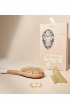 Coffret Madame brosse sanglier nylon, duo de barrettes rondes & pince ivoire
