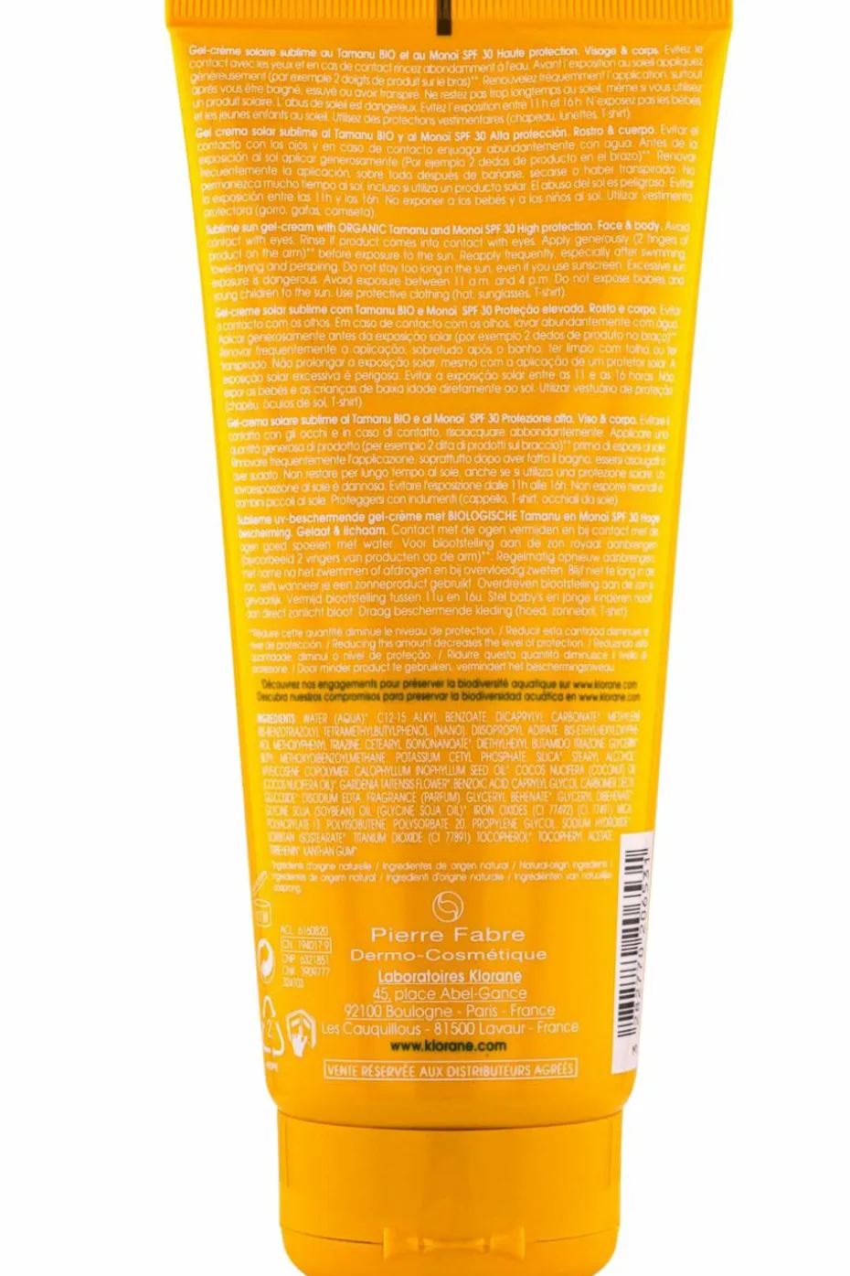Gel-crème solaire SPF30 au Tamanu bio et Monoï
