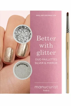 Kit duo de poudre à effet et paillettes + son pinceau applicateur paillettes Silver edition