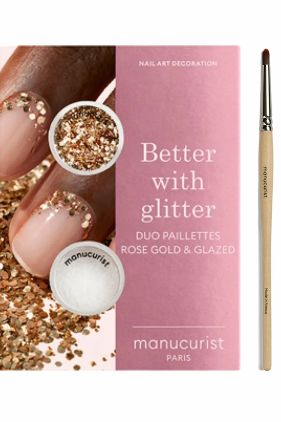 Kit duo de poudre à effet et paillettes + son pinceau applicateur paillettes Rose Gold edition