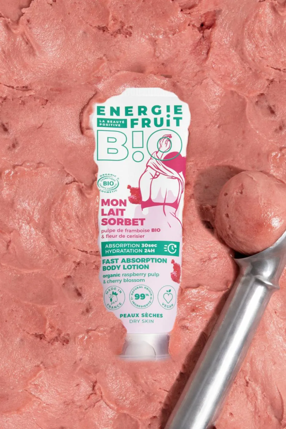Lait corps fleur de cerisier et pulpe de framboise bio