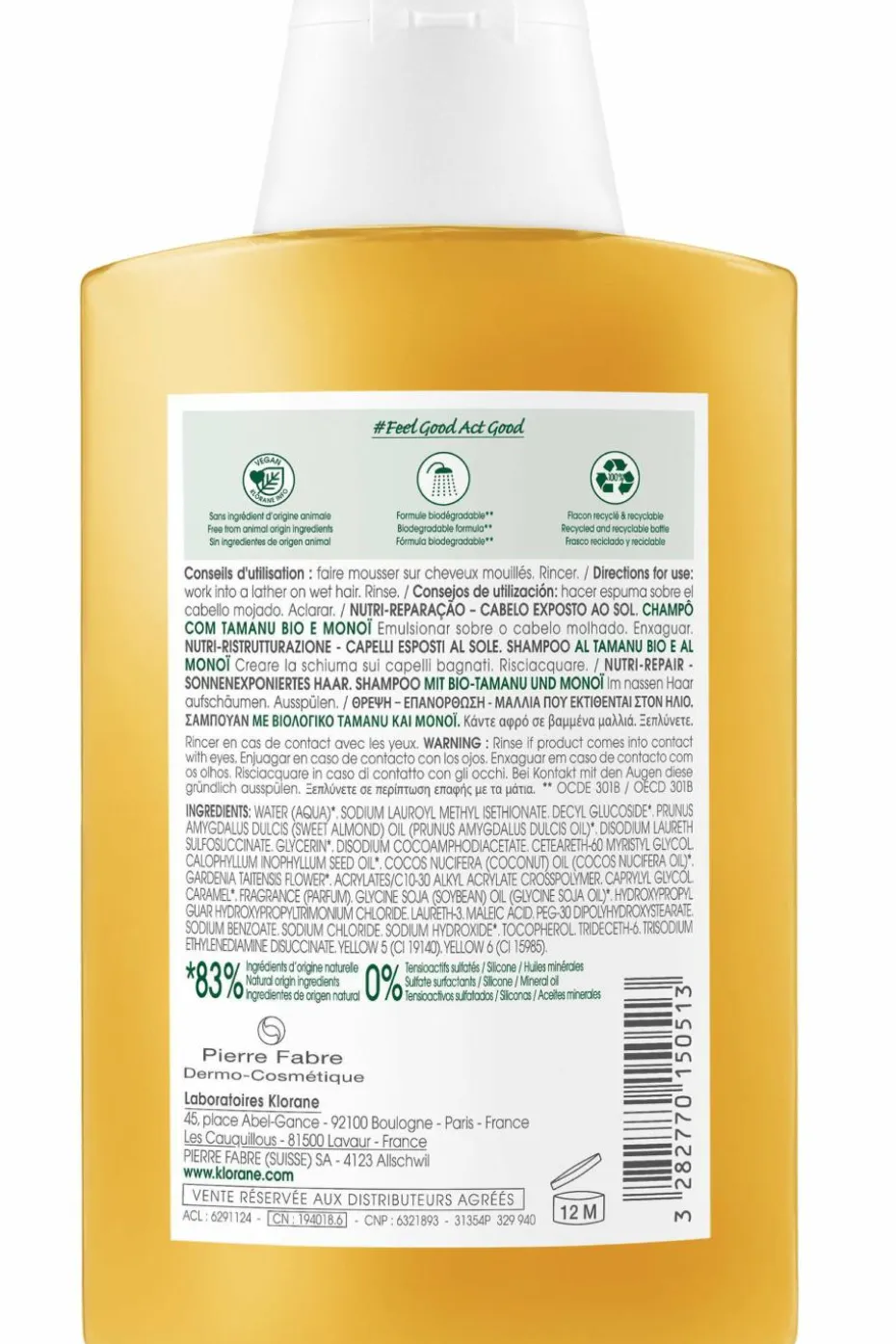 Shampoing nutritif après-soleil au Monoï & Tamanu bio